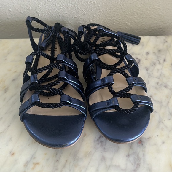 Anthropologie Billy Ella Navy Blue Metallic Sandals - Picture 4 of 14